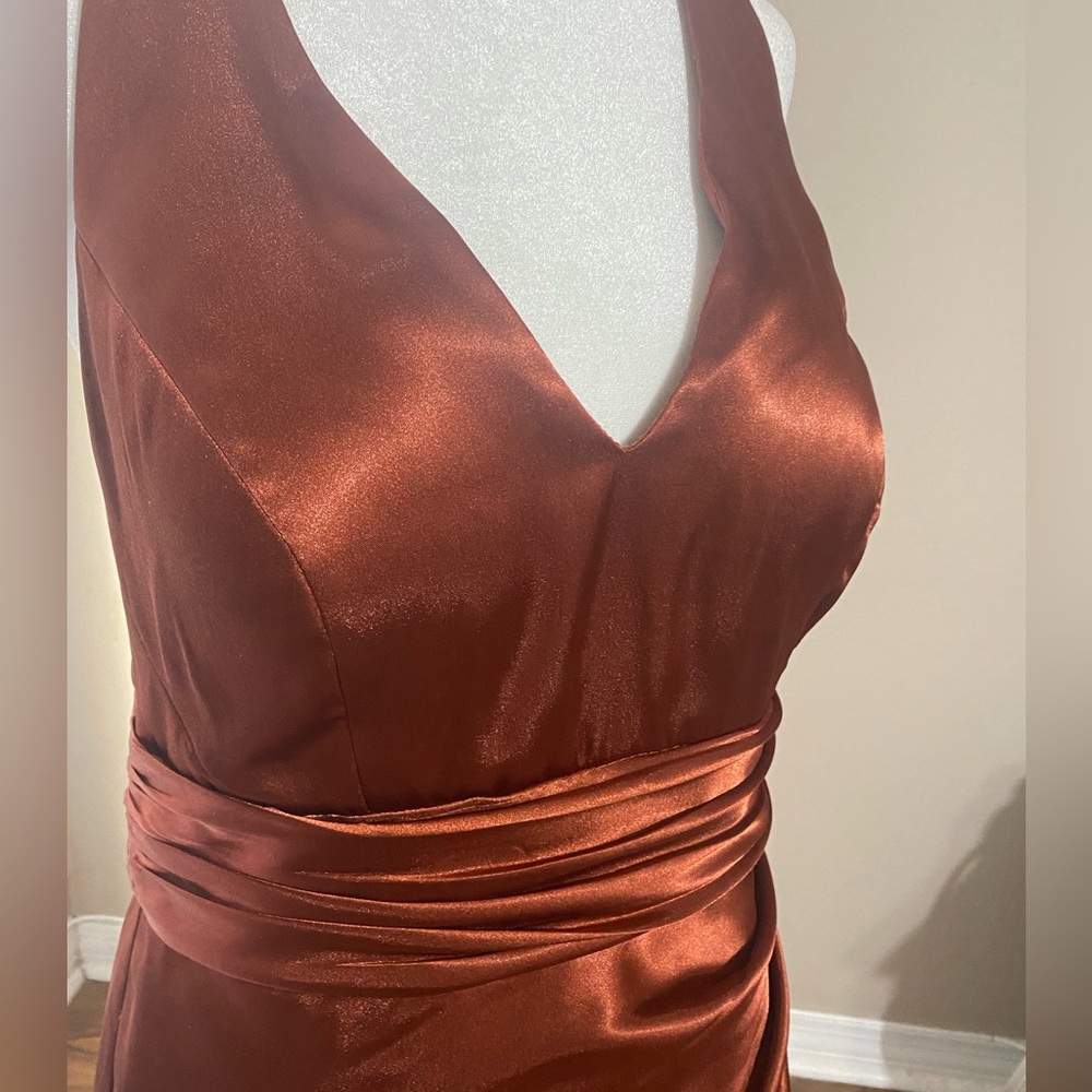 Galina Signature Cinnamon Rust Brown Formal Dress Train Prom Size 10 - Picture 3 of 14